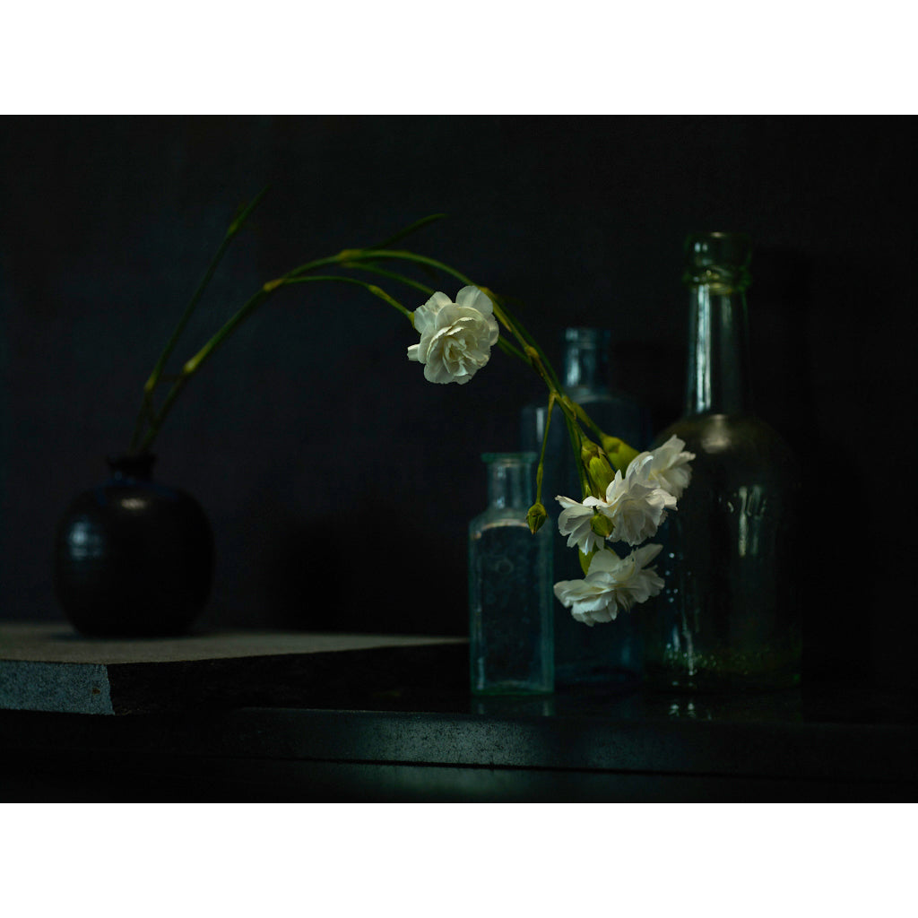 Dutch Masters still life with bottles and flowers by Michael Frank