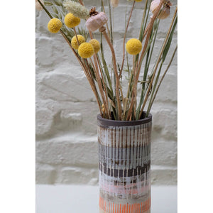 Pailing Cylinder Vase I hand built stoneware in brown and orange by Caroline Nuttall-Smith