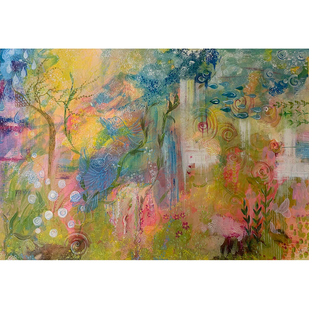 Spring Calling 1 original mixed media artwork by Ashima Kumar created using ink watercolour paint pencil and pen on paper