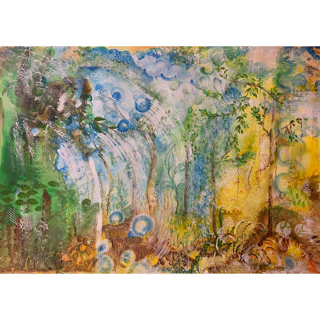 Spring Calling 2 original mixed media artwork by Ashima Kumar created using ink watercolour paint pencil and pen on paper